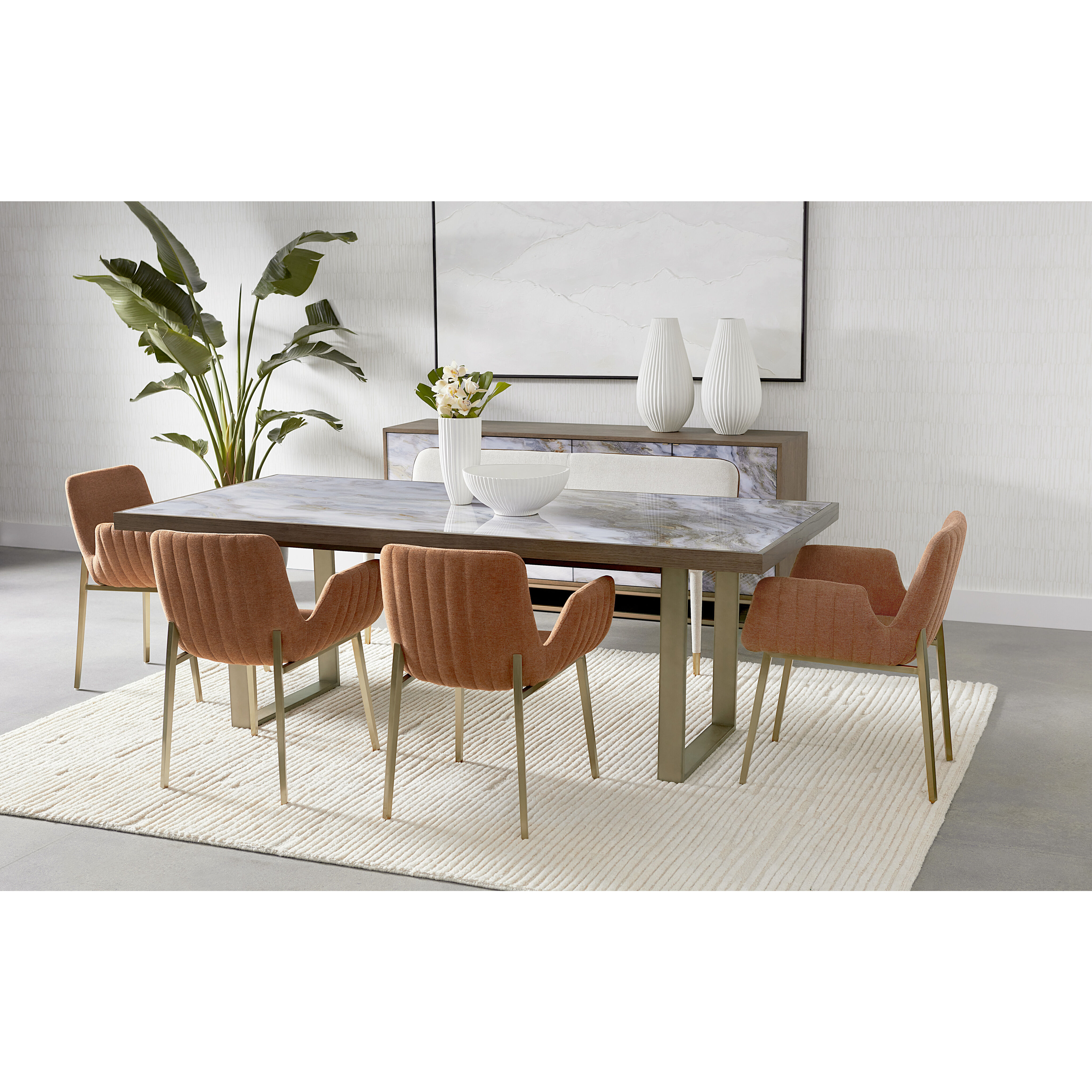 Fuentes 86 X 40 inch Brown / Brass Dining Table